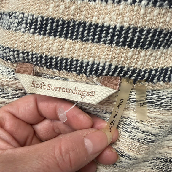 Soft Surroundings Med Tunic Top Cream Navy Pullover Coastal Nautical Fisherman - Picture 3 of 4